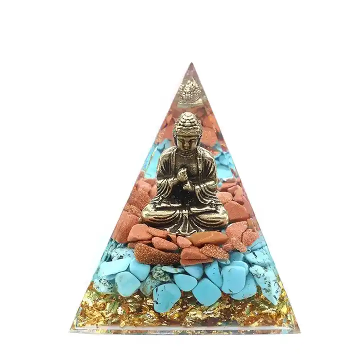 „Buddha Inner Peace Pyramid” – Turquoise and Goldstone Crystal Pyramid