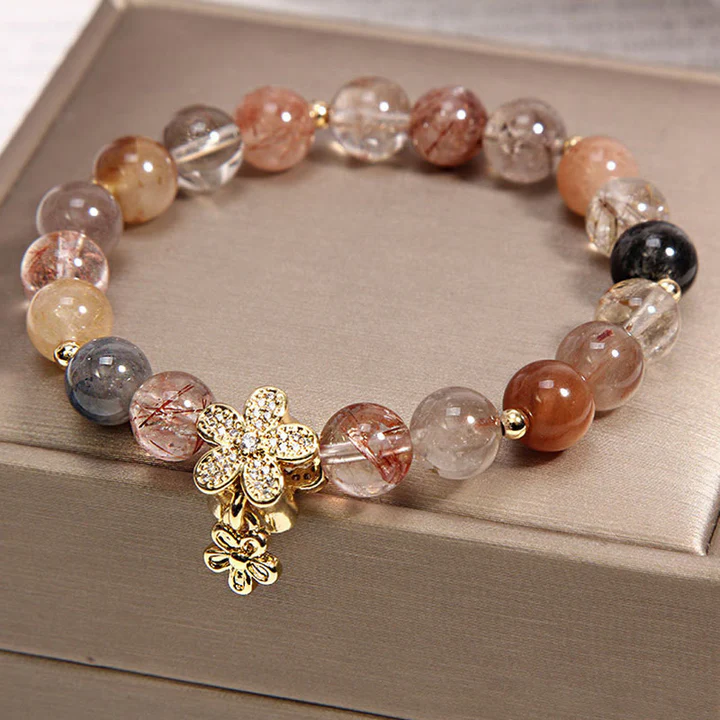 "Flower of Wealth" – Rutilated Quartz and Citrine Bracelet