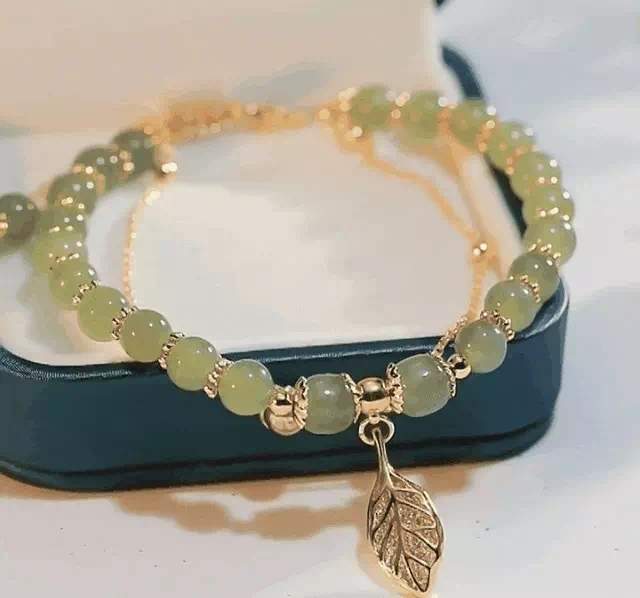 "Green Jade Gold Leaf Luck Bracelet"