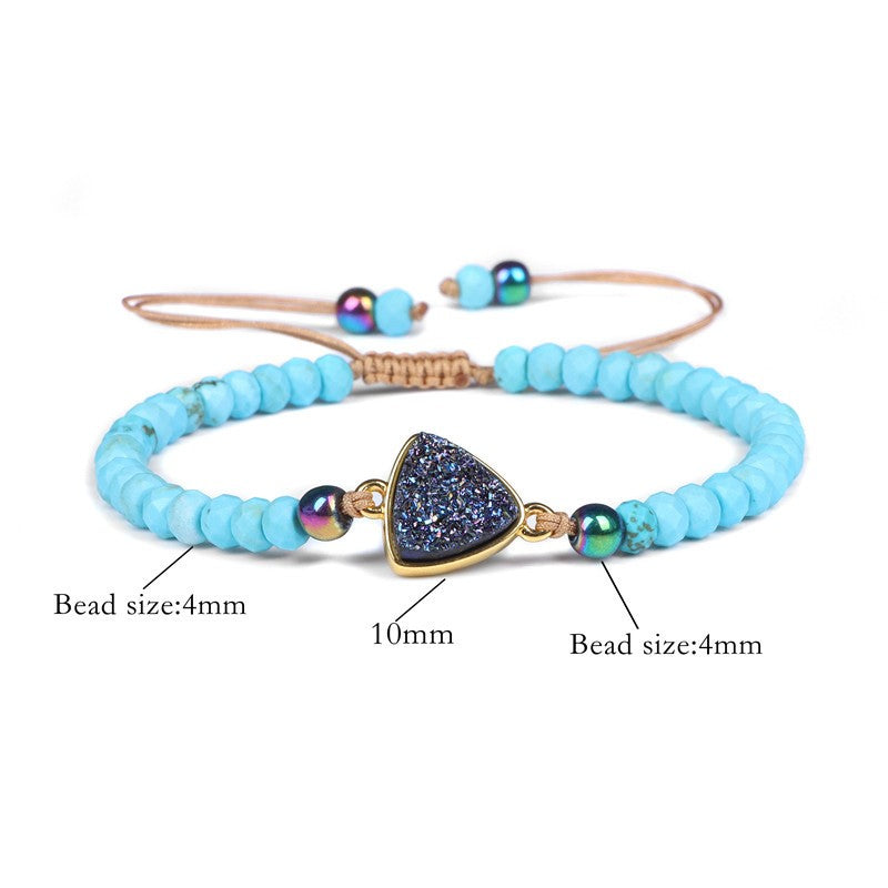 "Ocean Harmony" – Natural Stone Bracelet with Druzy Triangle Pendant