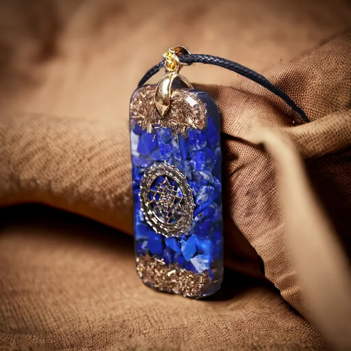 "The Light of Wisdom and Clarity" – Lapis Lazuli and Sri Yantra Orgonite Necklace