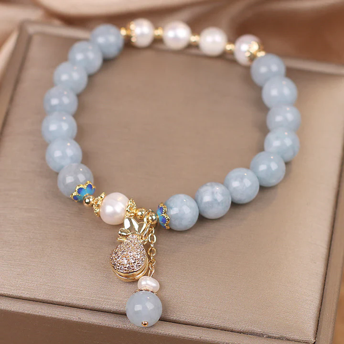 "Treasure of the Sea" – Aquamarine and Pearl Luck Bracelet