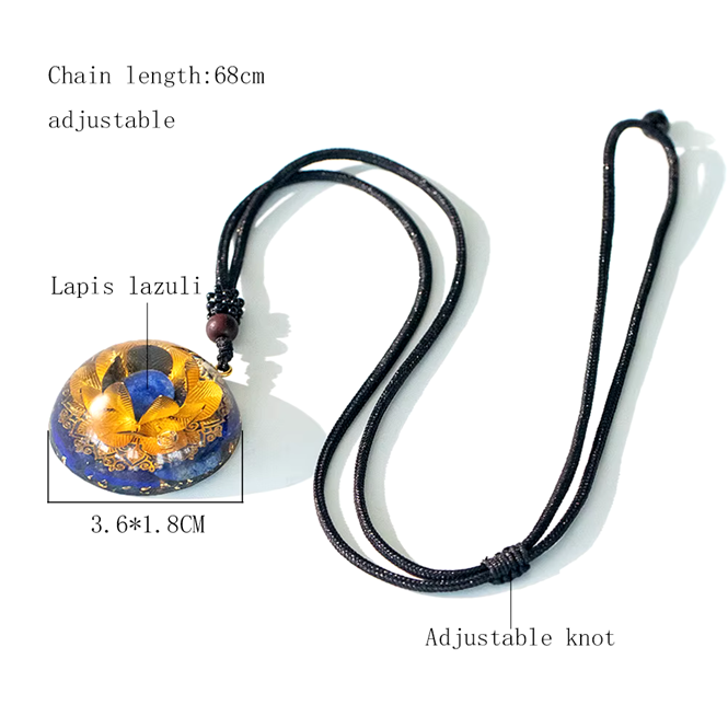 "Celestial Bloom" – Lapis Lazuli & Lotus Orgonite Necklace