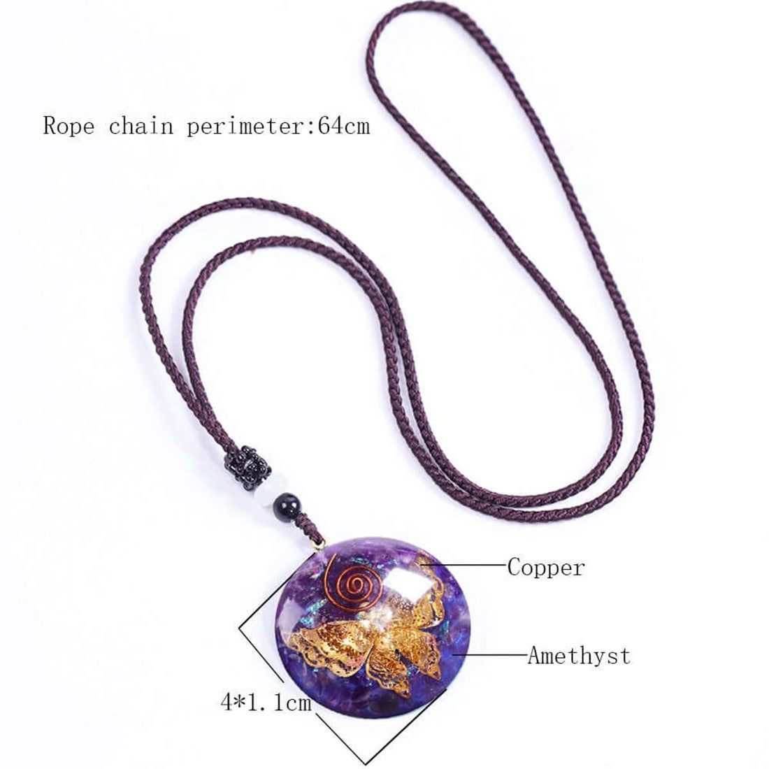 “The Transformation Butterfly – Amethyst and Copper Orgonite Necklace”